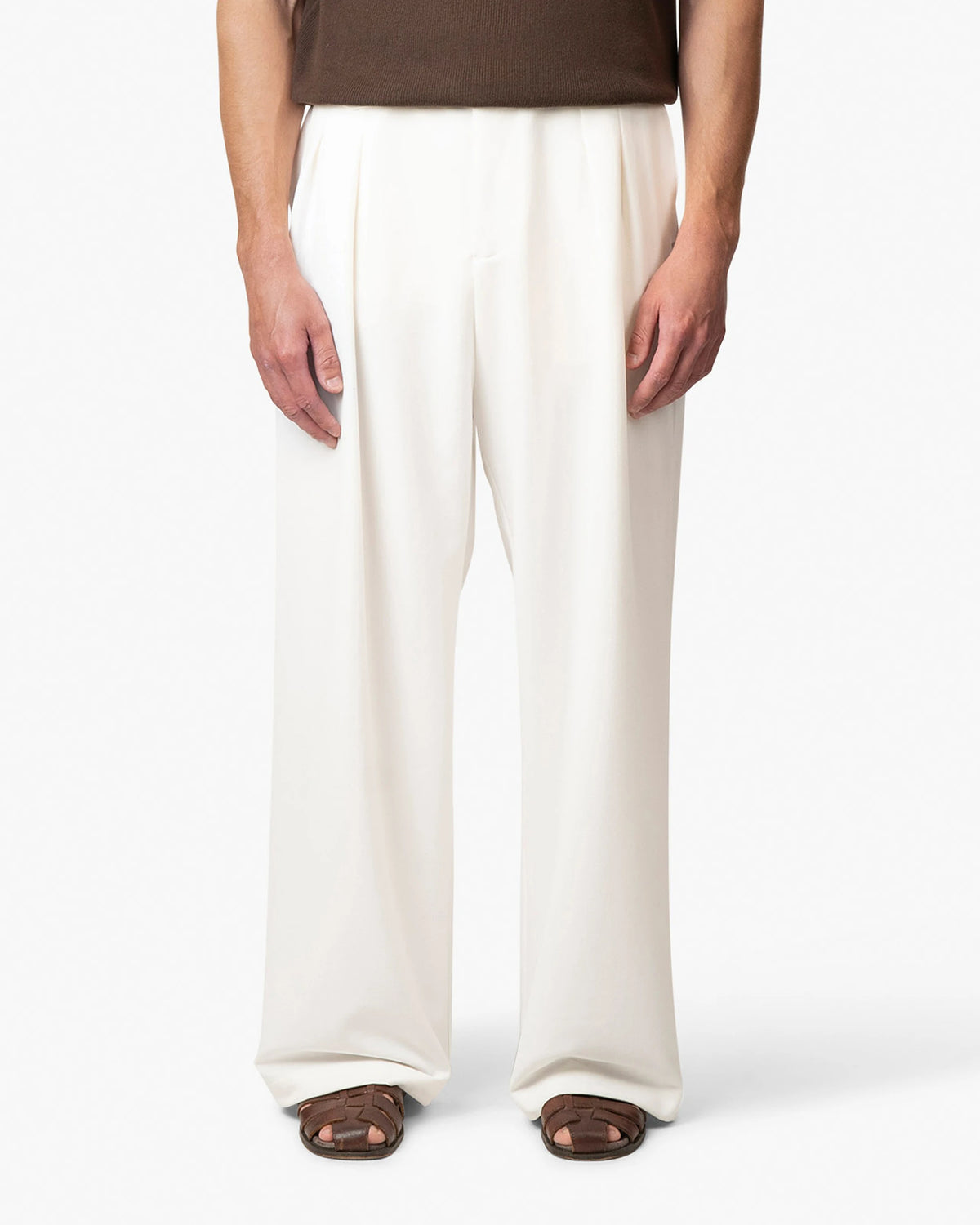 Ambra Pleated Loose-Fit Pants | Ecru