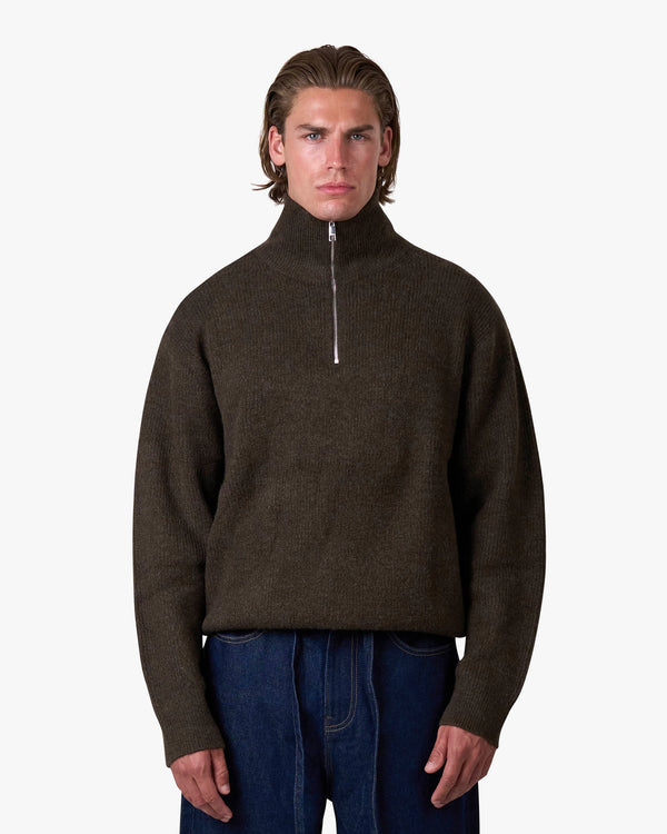 Sontuso Knitted Half-Zip Sweater | Dark Brown