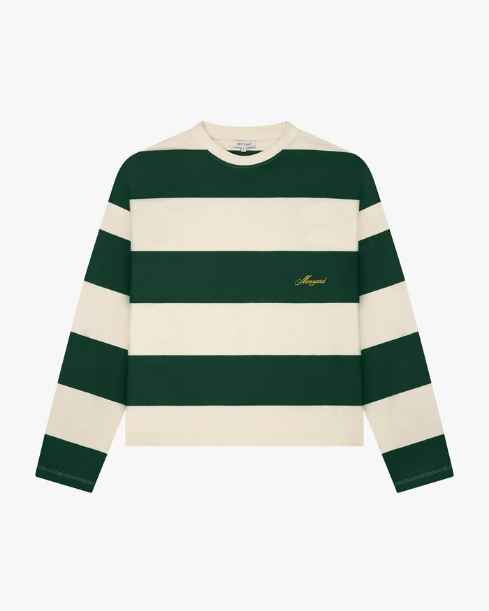 Striped Boxy Longsleeve | Dark Green/Ecru