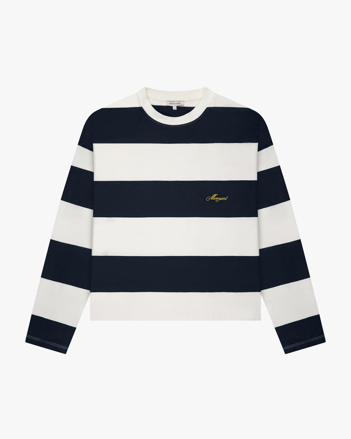 Striped Boxy Longsleeve | Dark Blue/White