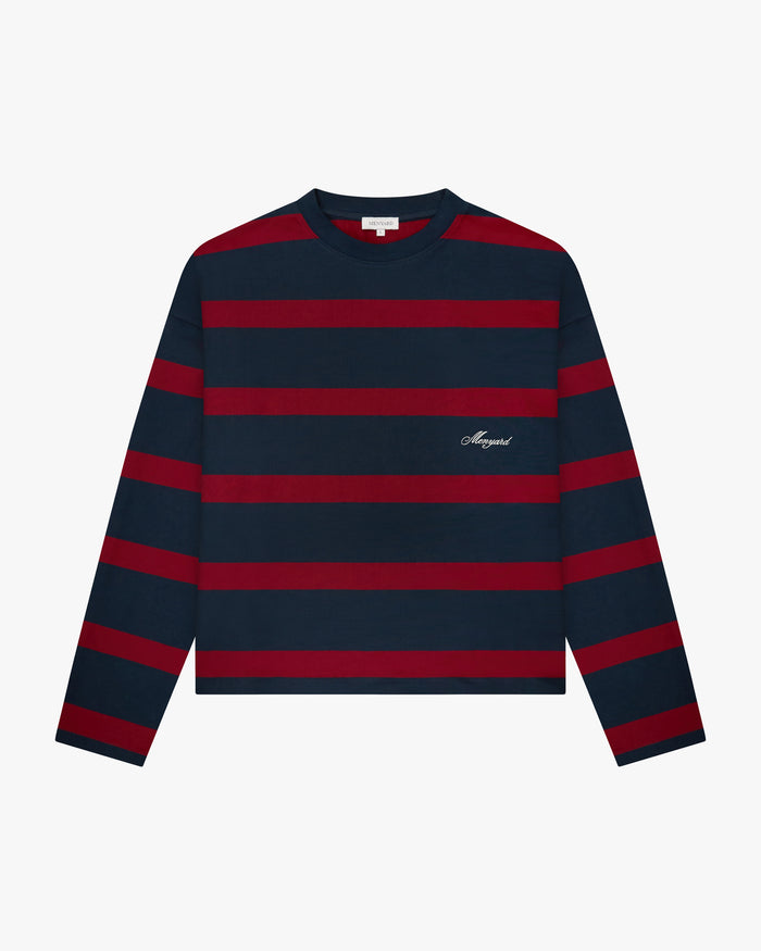 Striped Boxy Longsleeve | Navy/Burgundy