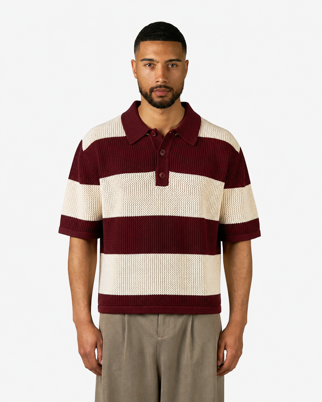 Cabris Knitted Polo | Burgundy/Ecru