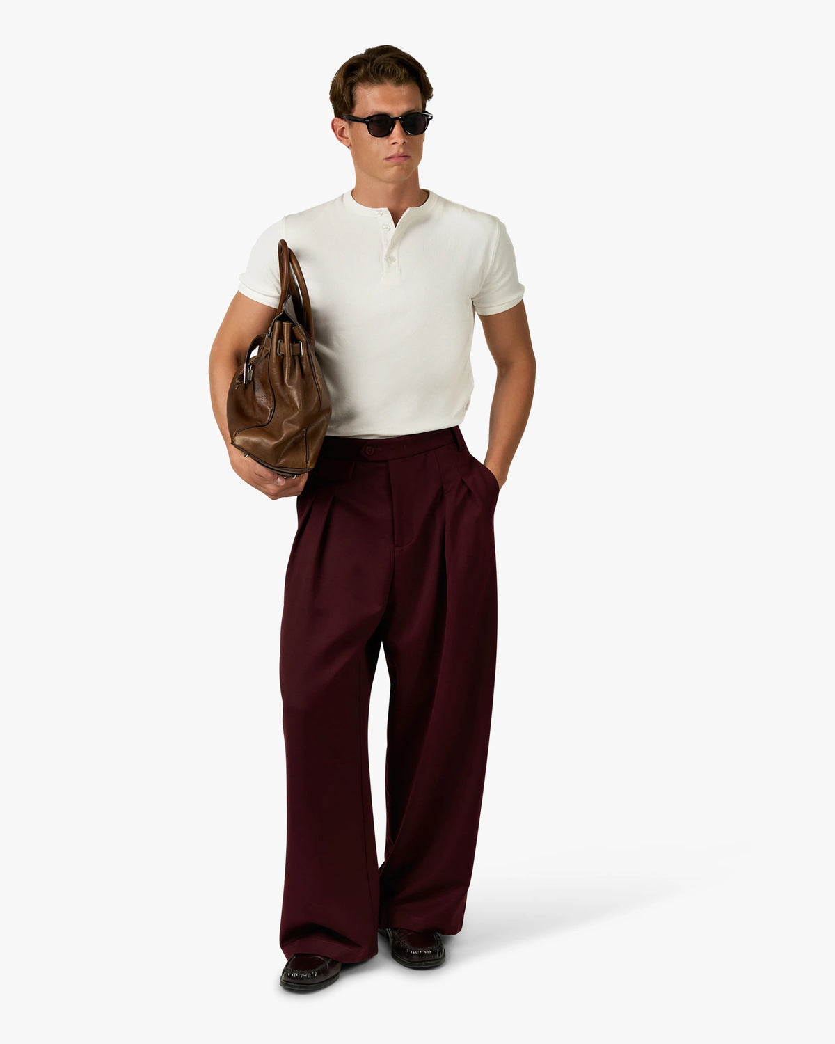 Ambra Pleated Loose-Fit Pants | Burgundy