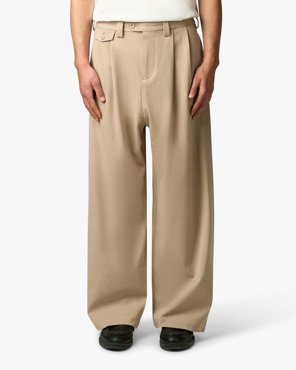 Ambra Pleated Loose-Fit Pants | Beige