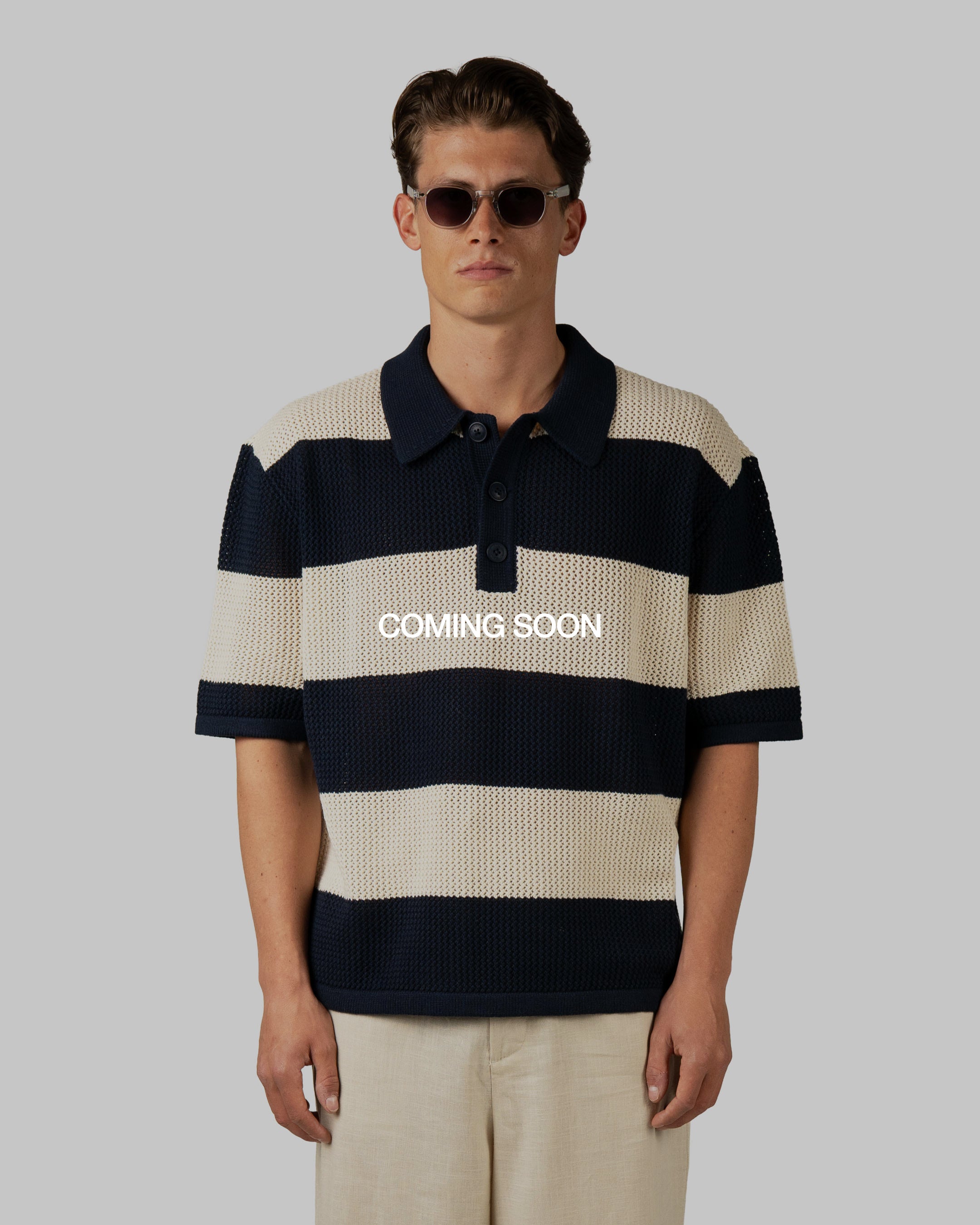Cabris Knitted Polo | Navy/Ecru