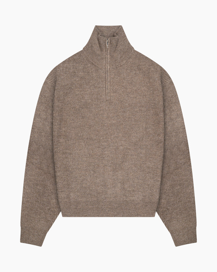 Sontuso Knitted Half-Zip Sweater | Light Brown
