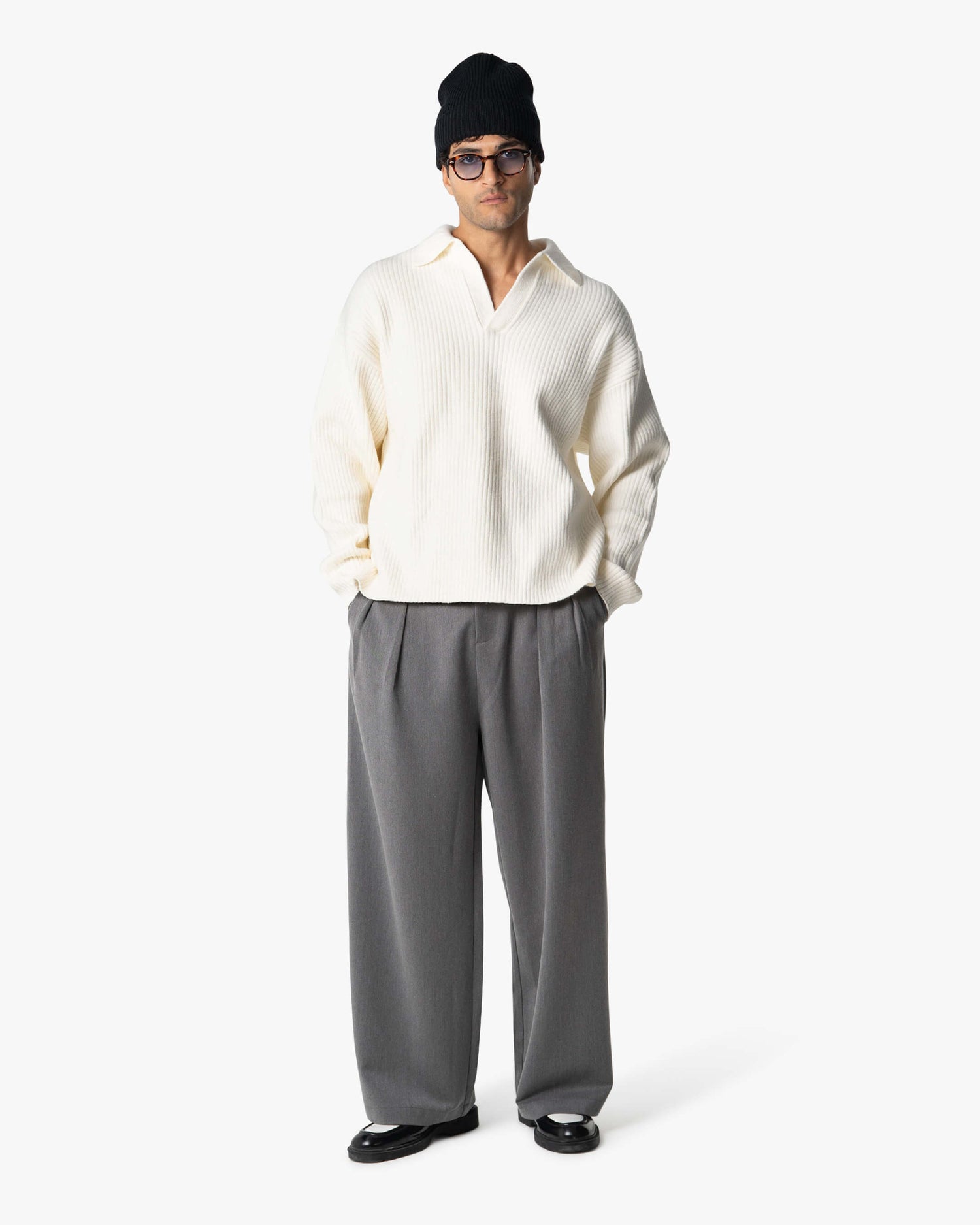 Ravello Oversized Cotton V-Neck Sweater | Ecru