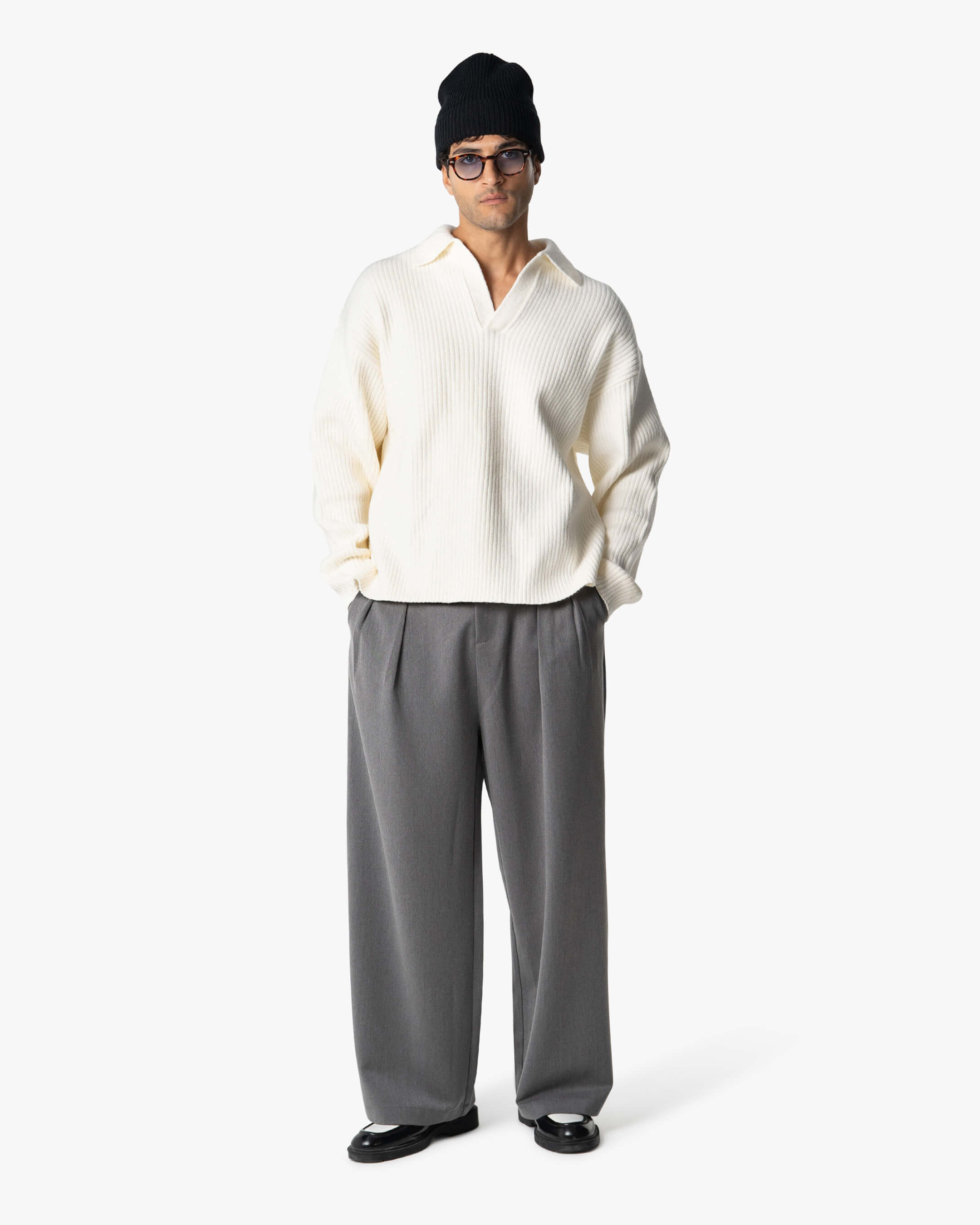 Ravello Oversized Cotton V-Neck Sweater | Ecru