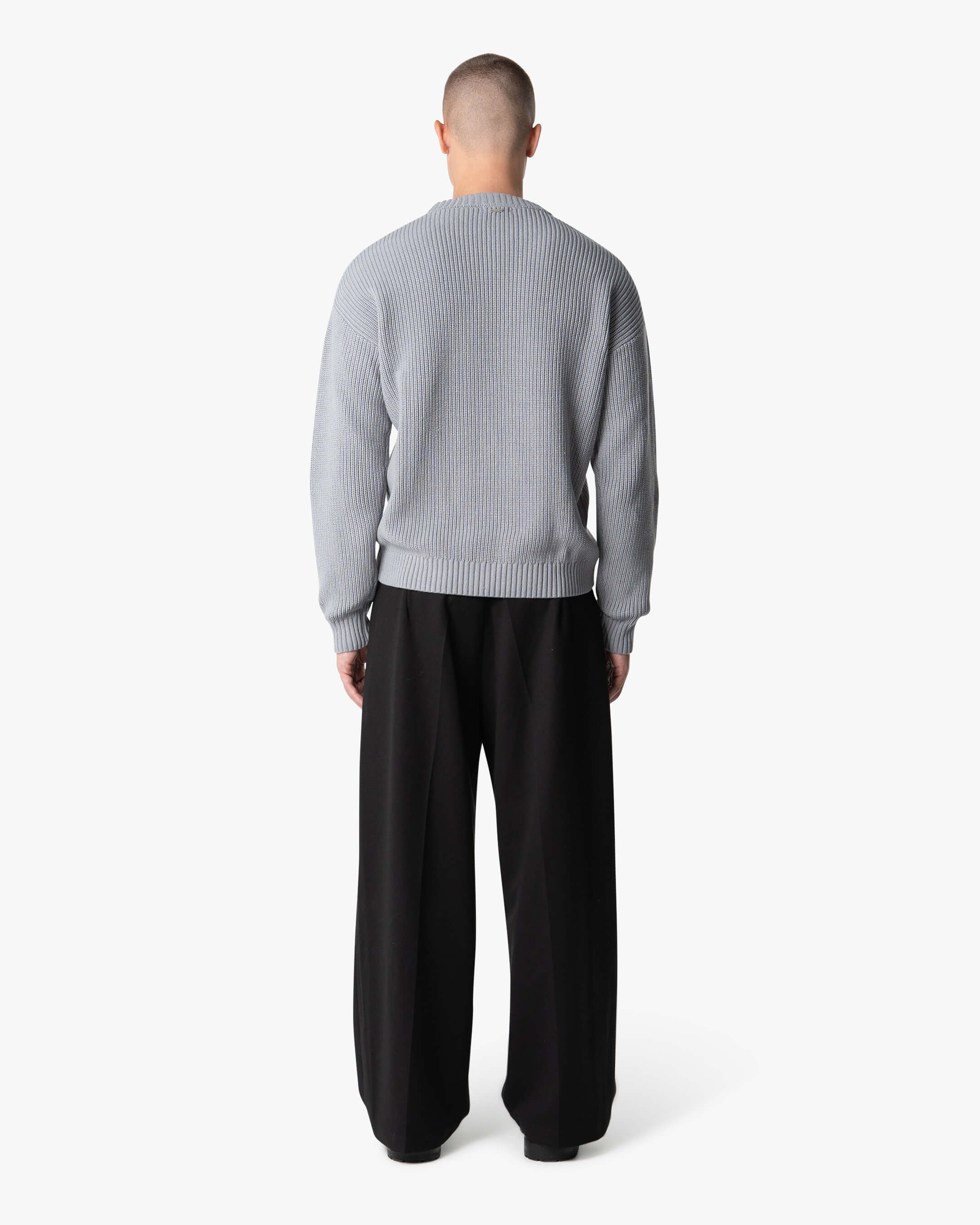Naval Knitted Cotton Sweater | Grey Melee