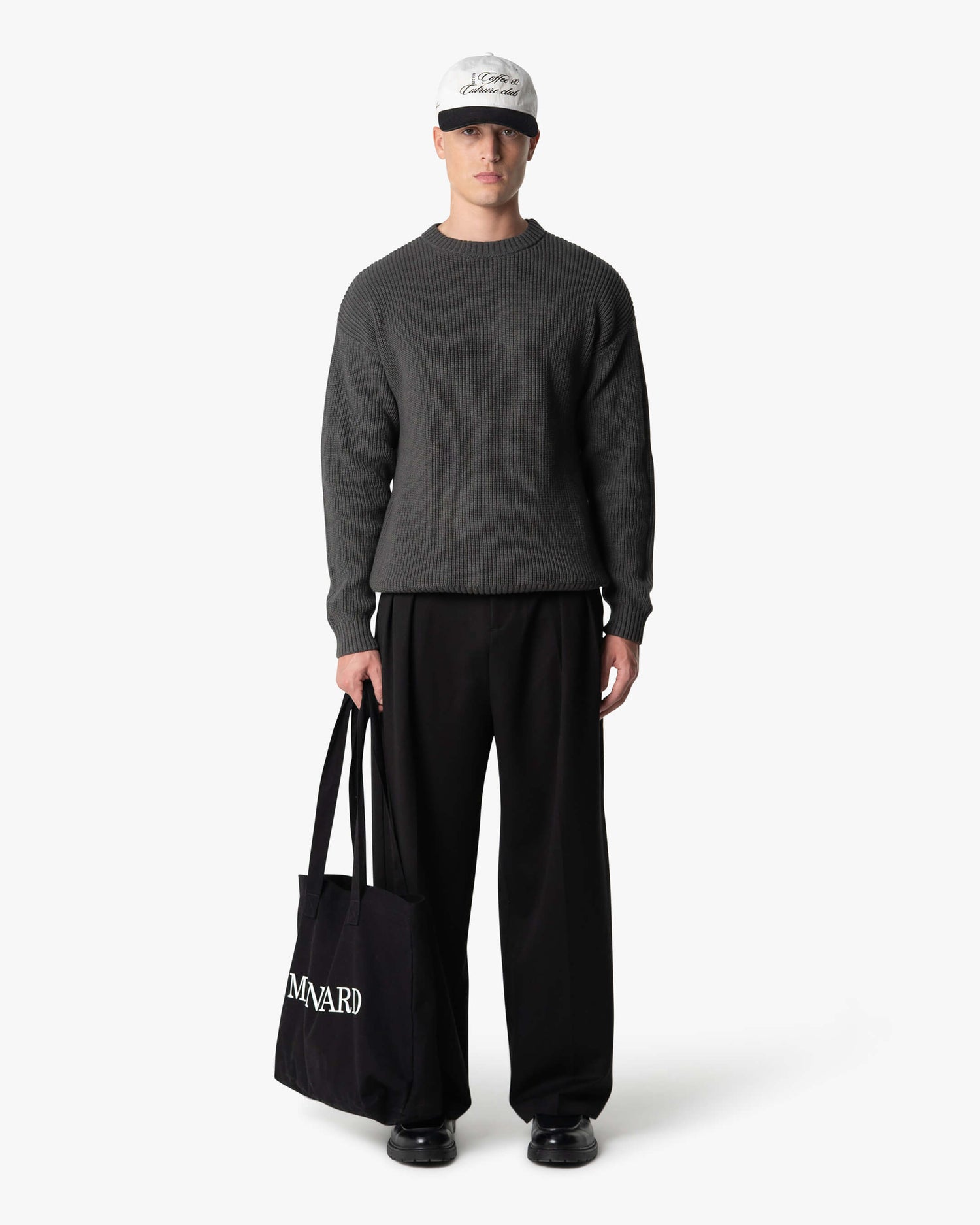 Naval Knitted Cotton Sweater | Dark Grey