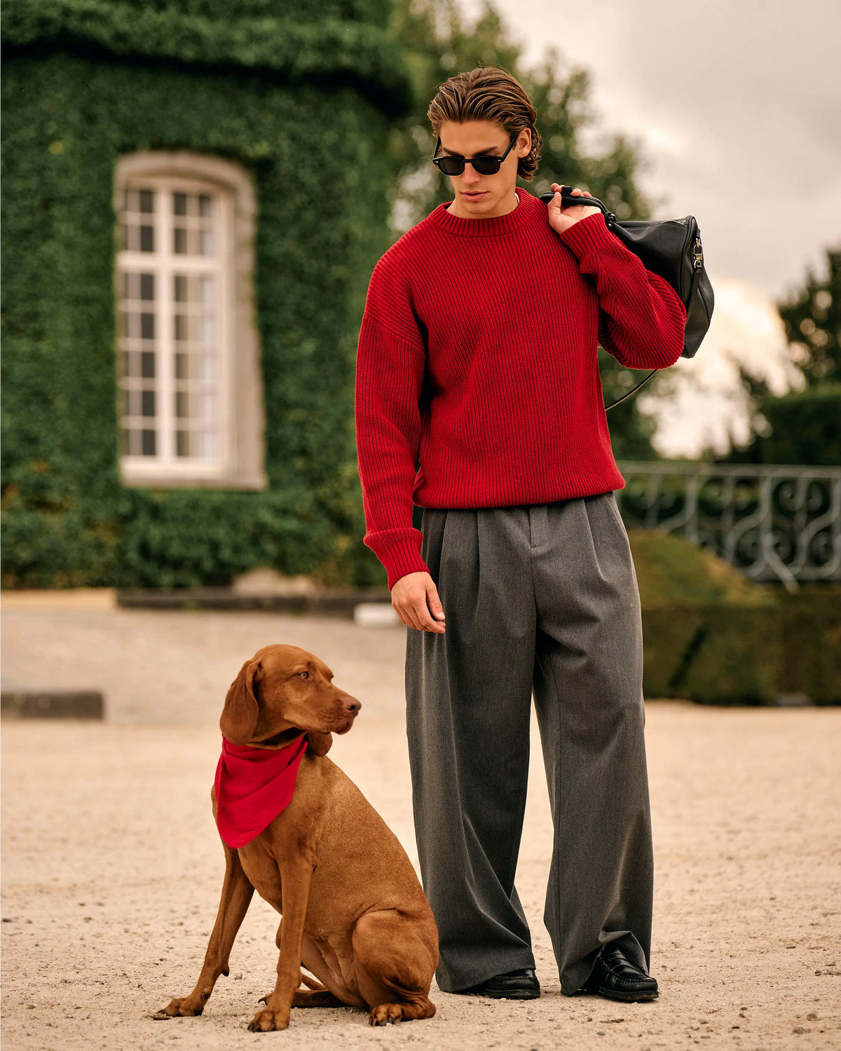 Naval Knitted Cotton Sweater | Red