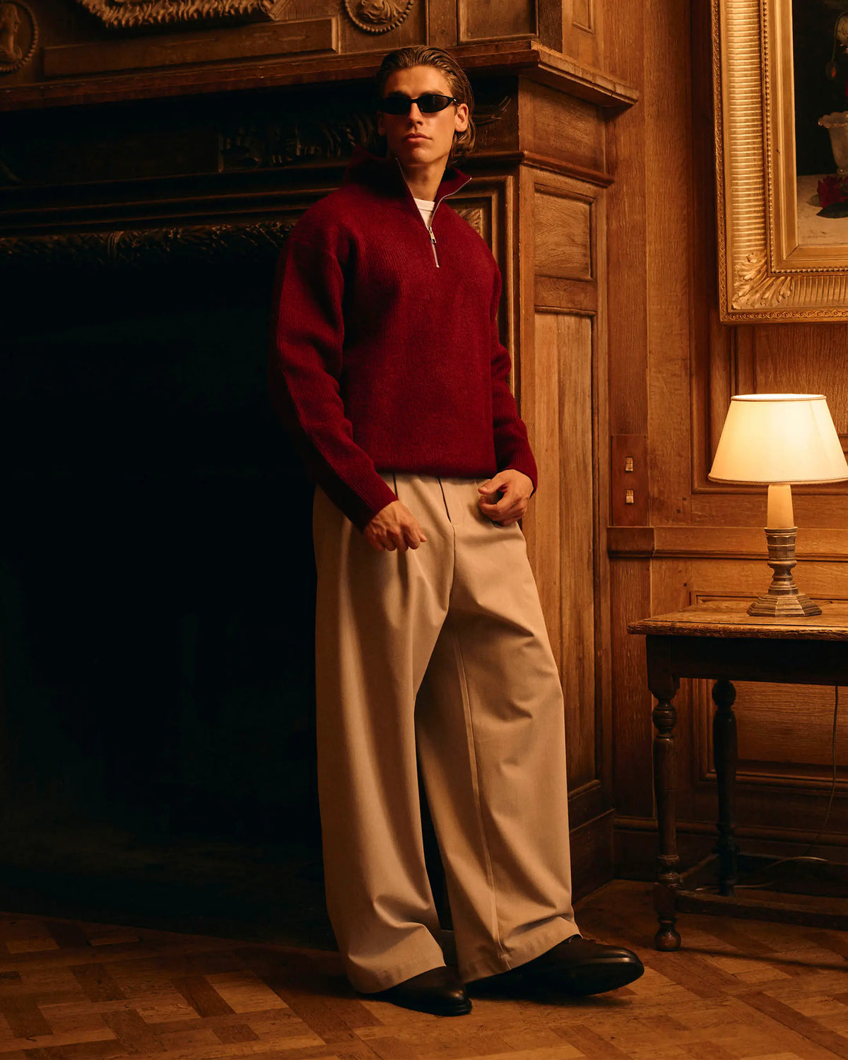 Sontuso Knitted Half-Zip Sweater | Red