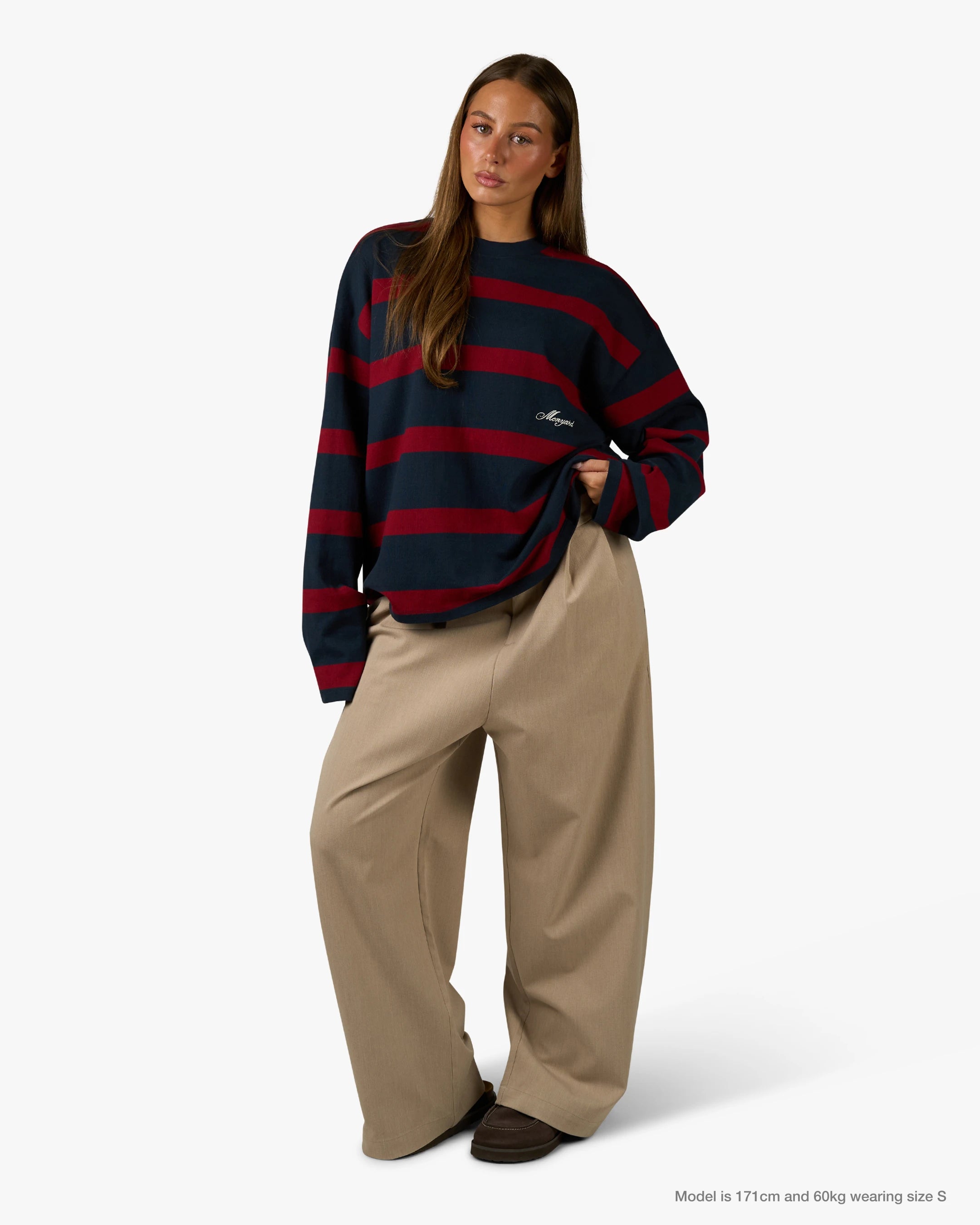Striped Boxy Longsleeve | Navy/Burgundy