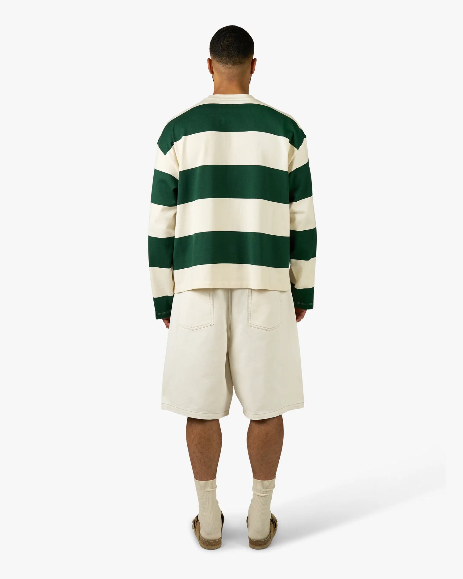 Striped Boxy Longsleeve | Dark Green/Ecru