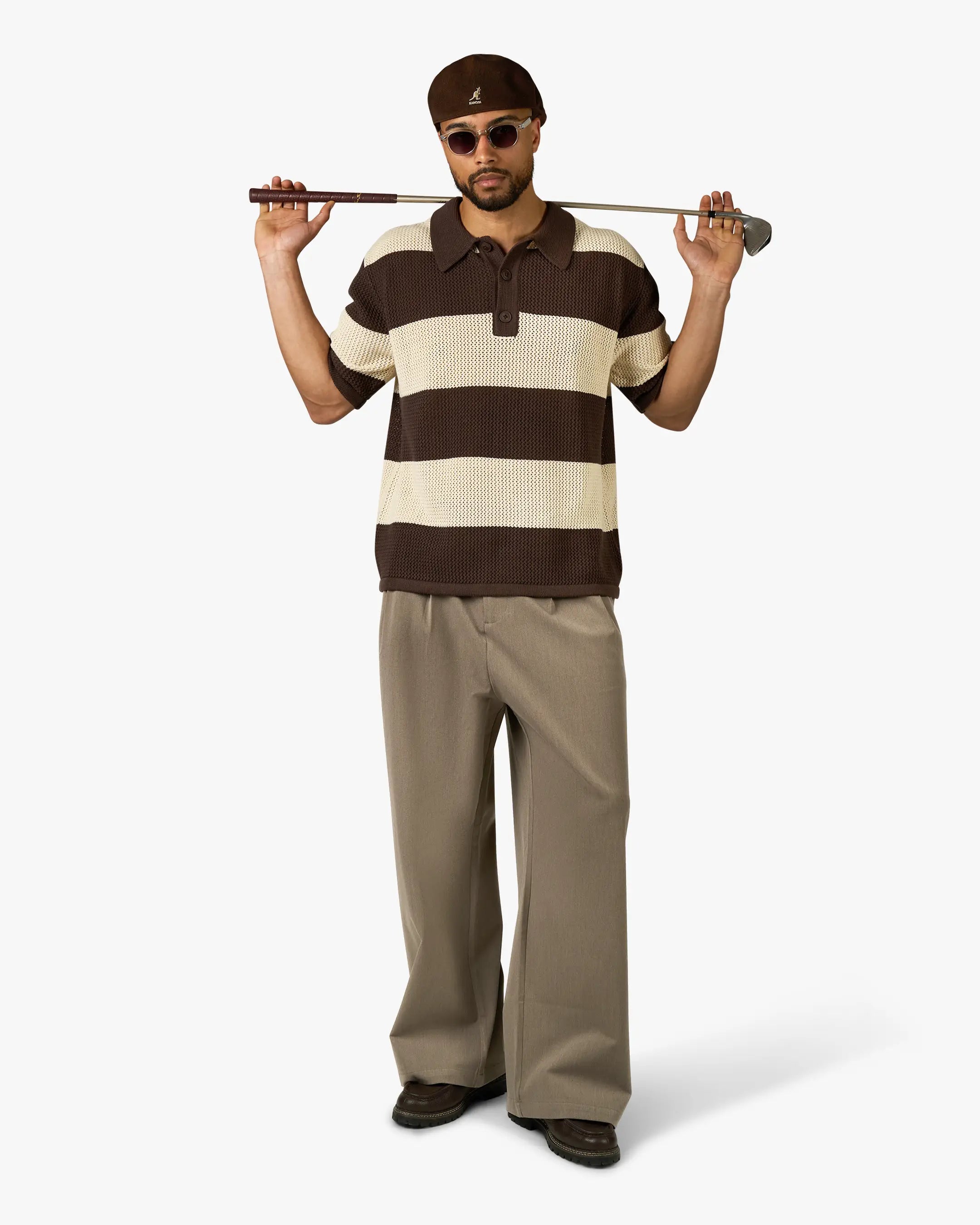 Cabris Knitted Polo | Brown/Ecru