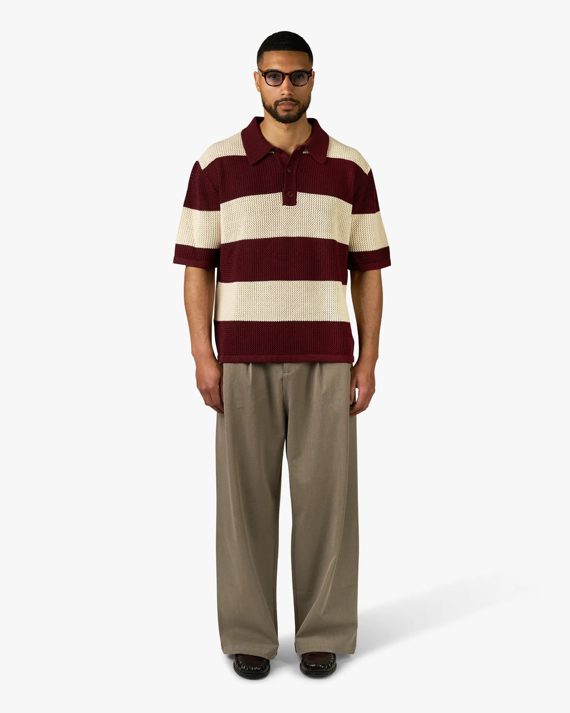 Cabris Knitted Polo | Burgundy/Ecru