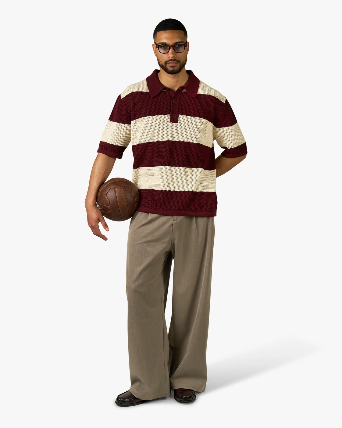 Cabris Knitted Polo | Burgundy/Ecru