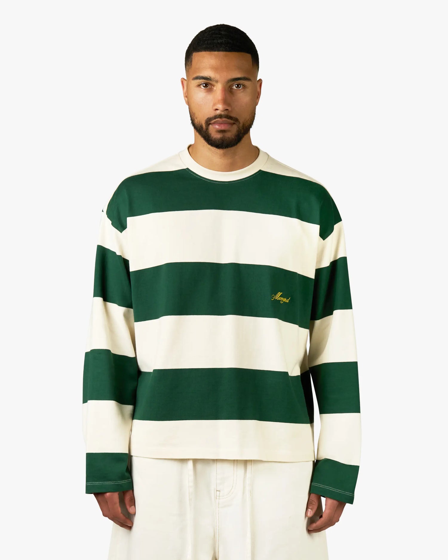 Striped Boxy Longsleeve | Dark Green/Ecru