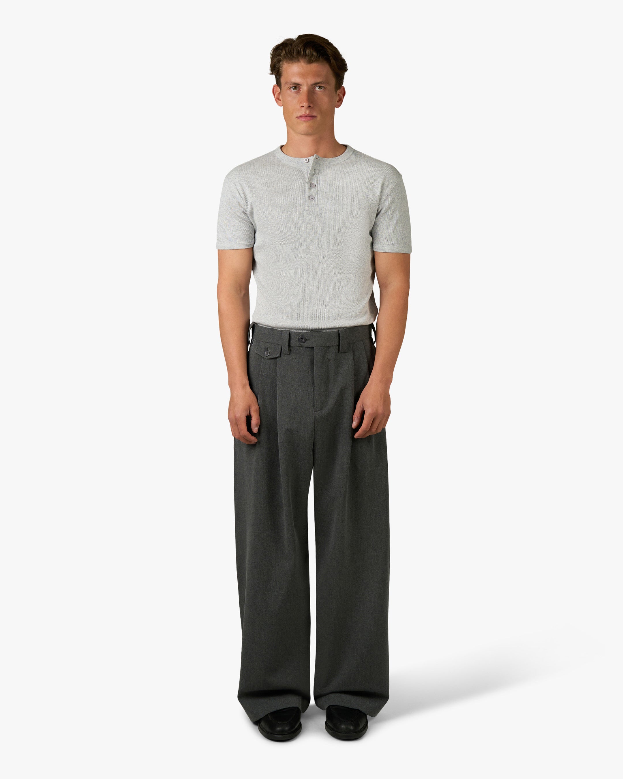 Mougins Ribbed Henley T-Shirt | Grey Melee