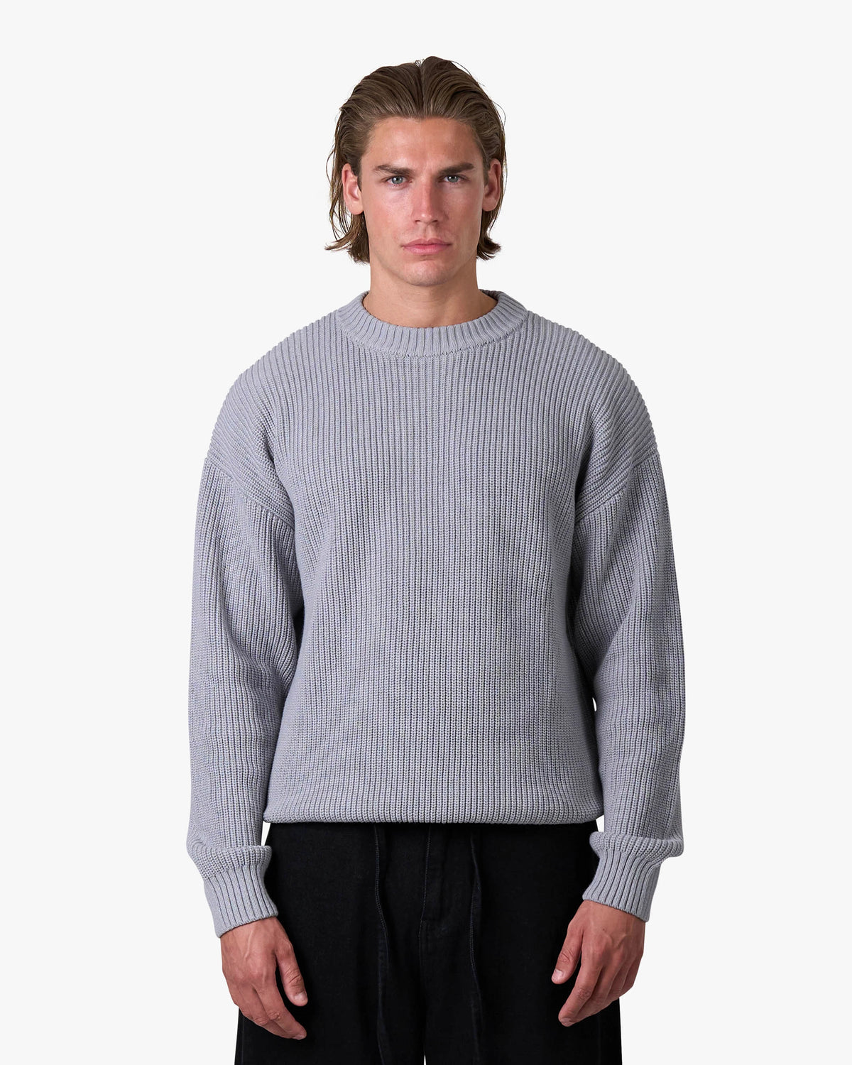 Naval Knitted Cotton Sweater | Grey Melee