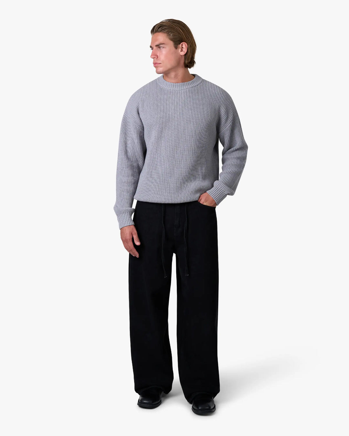 Naval Knitted Cotton Sweater | Grey Melee