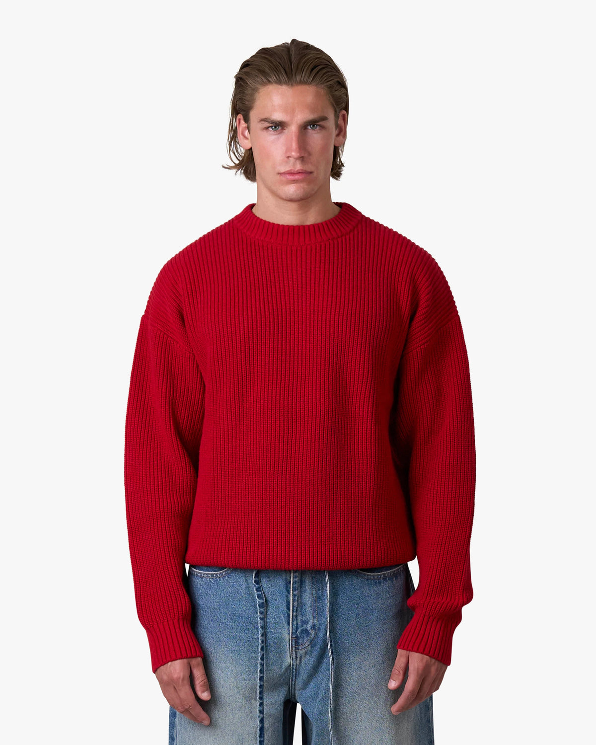 Naval Knitted Cotton Sweater | Red