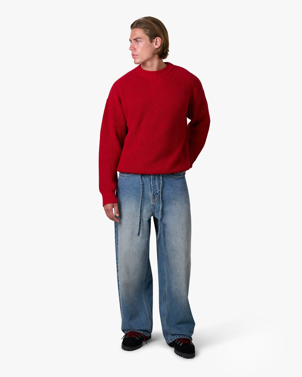 Naval Knitted Cotton Sweater | Red