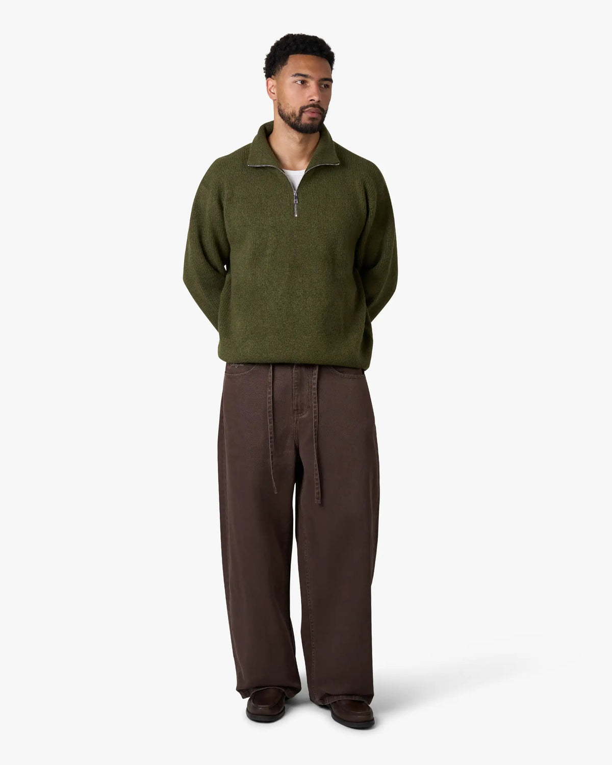 Sontuso Knitted Half-Zip Sweater | Green