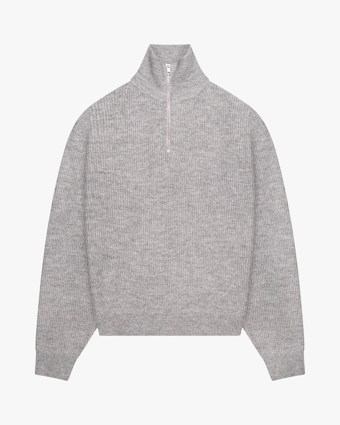 Sontuso Knitted Half-Zip Sweater | Light Grey Melee